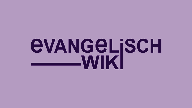 auf blass-violettem Grund steht "evangelisch wiki"